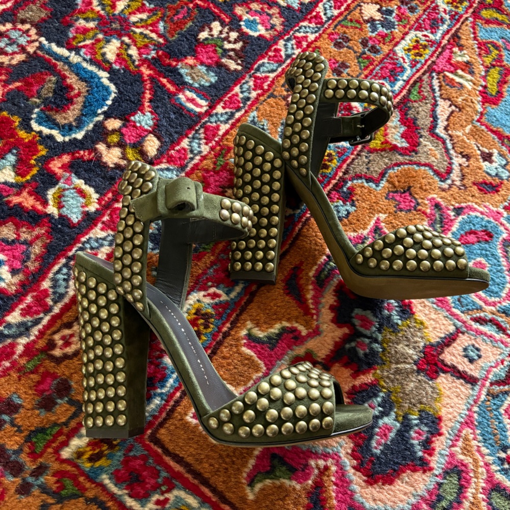 NWOT | Giuseppe Zanotti Studded Suede Chunky-heel Sandals